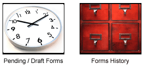 Online Forms Pending/Draft Cock Icon and Hisotry Card Catalog Icon